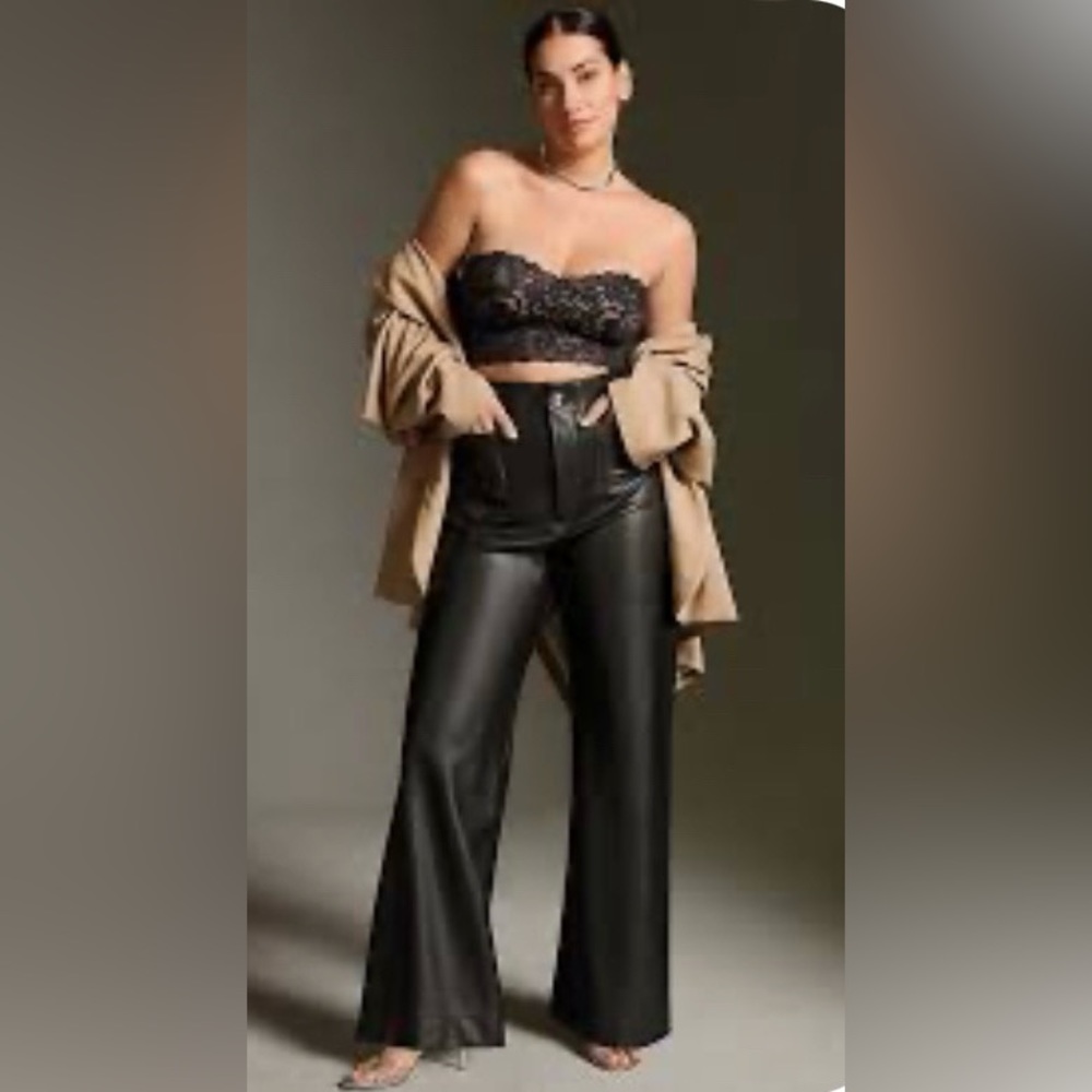 ANTHROPOLOGIE ‘THE COLETTE’ WIDE-LEG FAUX LEATHER PANTS BY MAEVE. Size 32T 🔥